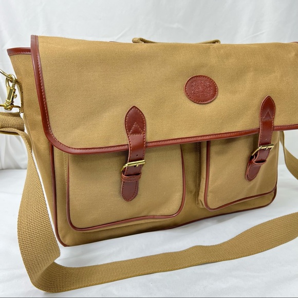 Ralph Lauren Other - Ralph Lauren Canvas Leather Trim 16” Messenger Shoulder Bag 2 Buckle Tan Brown